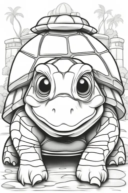 blank colouring book, white blank background, simple picture for toddlers, turtle pet, disney and pixar style