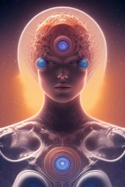 portrait full human body, meditation, third eye, universe, fourth dimension, fractal, realistic, 8k, high quality, extreme detail, symmetrical,