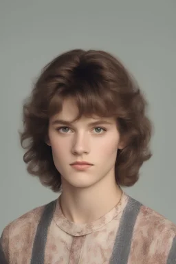 1980's yearbook photo, teenager, Snake Pliskin, 14 years old, brown hair, 1980's hairstyle and clothes, photorealistic, --ar 9:16 --style raw