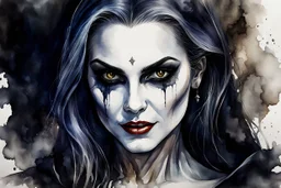 ink wash and watercolor oil print of a dark medieval female vampire sorceress , with highly detailed facial features ,in the style Ann Chernow, with a fine art aesthetic, highly detailed , realistic , 4k UHD cinegraphic quality