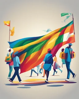 Ilustración vectorial de personas caminando con bandera de Color mbia