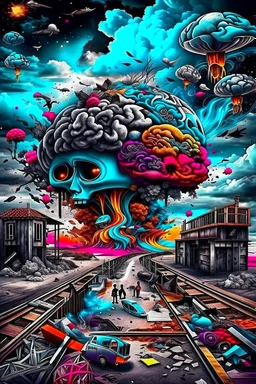 A surrealistic image of the irony of life, where funny and sad things are mixed together in an abstract way. The image is the best ever art creation, with 8k resolution and realistic details. It shows a contrast between the bright and dark sides of life, and how they are both essential and inevitable.