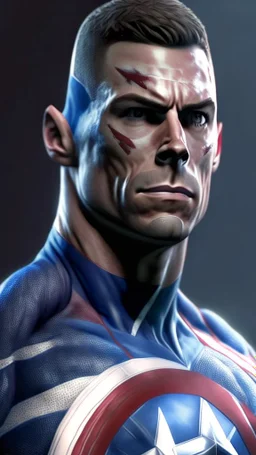 captain america become cristian ronaldo , cristian ronaldo head, ultra realistic, 4k, ultra detail, full body