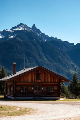 Gambar rumah full kayu dengan background gunung yang sangat indah