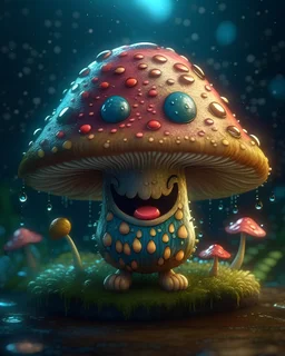 Magical mini kawaii mushroom with smiling face, Liquid Structure, Flying Petals, Sparks, Lightning, Splash, Portrait Photography, Fantasy Background, Intricate Patterns, Ultra Detailed, Luminous, Radiance, Ultra Realism, Complex Details, Intricate Details, 16k, HDR, High Quality, Trending On Artstation, Sharp Focus, Studio Photo, Intricate Details, Highly Detailed, By Greg Rutkowski
