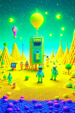 beeple satoshi nakamoto THE ONLY LIMIT IS YOUR IMAGINATION in the sandbox with bucket and spade and bitcoins fighting aliens cyborgs and penguins and punks