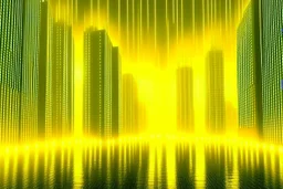 A city in the future is in the night and it's raining and it's foggy and it's bright yellow.