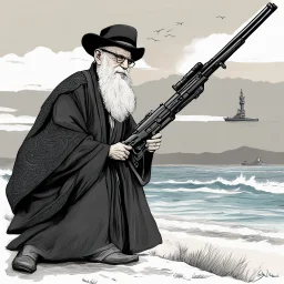 [illustration by Charles Bukowski] the Grand Ayatollah Ali Khamenei has the biggest gun over the strait of Ormuz (A Better Tomorrow, The Killer, Hard-Boiled) he takes it from under his robe