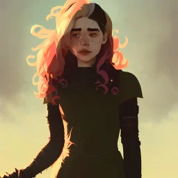 Highly detailed portrait of emilia clarke cyberpunk young lady with, freckles and wavy hair by Atey Ghailan, by Loish, by Bryan Lee O'Malley, by Cliff Chiang, by Greg Rutkowski, inspired by image comics, inspired by graphic novel cover art, inspired by nier!! wooden farm color scheme ((farm background)), trending on artstation