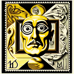 Salvador Dali and M. C. Escher work together on a postage stamp design