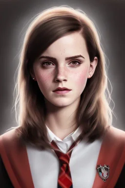 emma watson identify face, Hogwarts uniform , big busty , dirty face, pintura, ,details,texture,8k quality, florest, Minimalism, Romanticism, Expressionism, Impressionism