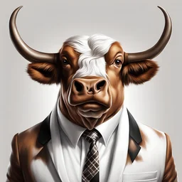 Airbrush, cg society trends, pop art, online casino, a (brown bull [Billy] with horns) wearing a white shirt and black tie. Happy face. No text. White background