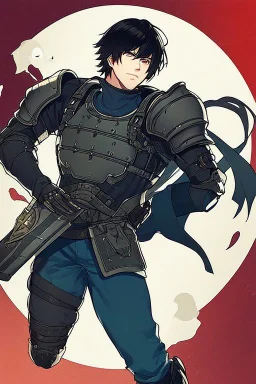 Male version of Motoko Kusanagi from "Ghost In The Shell (1995)", knight in steel plate armour, long black hair, pretty face, dignified, alone, slender