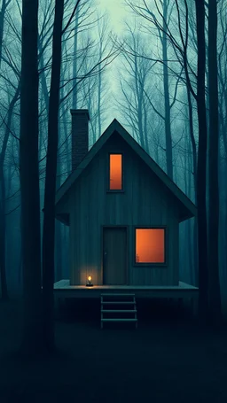 Minimalistic abstract, surrealism mobile a house in the wood, art, hues, High quality, 4k depth