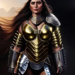 Ultra detailed fullbody Portrait in oil on canvas of busty female Lusitanian warrior with armor,helmet,extremely detailed digital painting,ultrarealistic skin,intense stare, extremely detailed face, crystal clear eyes, mystical colors ,perfectly centered image, perfect composition, rim light, beautiful lighting,masterpiece ,8k, stunning scene, raytracing, anatomically correct, in the style of Simon Bisley and Ohrai Noriyoshi and robert e howard and Steve Jung and Wizyakuza and uncannyknack.