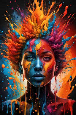 Explosion of colors, Line Art, Black Background, Ultra Detailed Artistic, Detailed Gorgeous Face, Natural Skin, Water Splash, Colour Splash Art, Fire and Ice, Splatter, Black Ink, Liquid Melting, Dreamy, Glowing, Glamour, Glimmer, Shadows, Oil On Canvas, Brush Strokes, Smooth, Ultra High Definition, 8k, Unreal Engine 5, Ultra Sharp Focus, Intricate Artwork Masterpiece, Ominous, Golden Ratio, Highly Detailed, photo, poster, fashion, illustration