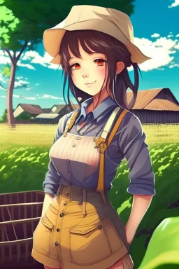 anime girl with farmer clothes