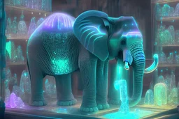 Elephant in a crystal shop with radioluminescent neon crystals