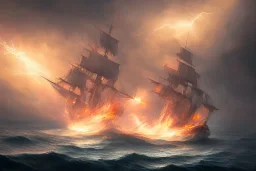 old ship fire lightning