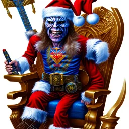  iron maiden sur un trone, bonnet père Noël