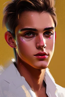 Extremely rich young guy portrait with pride paint in face