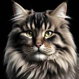 A Maine coon, high quality, realistic lighting, 4K definition, photorealistic, black background
