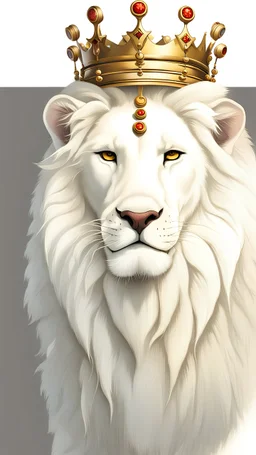 White Lion with kings crown on his head.side view