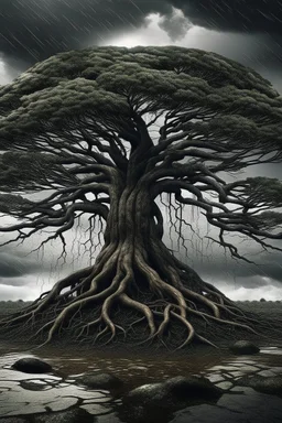 An image of a tree with deep roots, standing tall amidst a storm. this picture depicts resilience as the foundation that helps us weather the storms of fear.