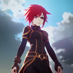 long red hair cute beatiful ritsuka fujimaru gudako in a battle suit with a soft face, anime manga high quality upscaled shiny Fate Grand Order Cosmos in The Lostbelt