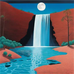 [art by David Hockney] inverted waterfall on the surface of the moon