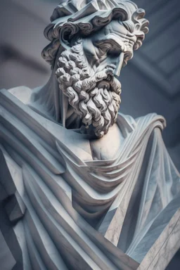 pythagoras on marble statue, 4 k, trending art, depth of field, high detail, high contrast