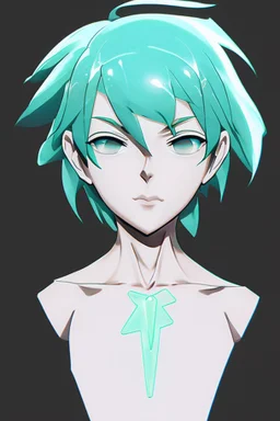 Phosphophyllite Houseki no Kuni on a black background stands with his back but turns to face the screen