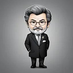 Retrato chibi gráfica vectorial full body de Luis Ignacio Lula da Silva presidente de Brasil, serio, calidad ultra, hiperdetallado, color blanco, y negro, full body