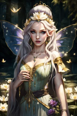 Violet hair, bronze, gold blonde hair , dark gold ,goldy,gold, Fairy wings,long hair,water lilies,dark fairy princess,nymph,elven crown,dragonflies,tiara,,gothic,glitter,rapunzel hair, very long hair, sparkle,night,fireflies,butterflies,orchids,dark gold,