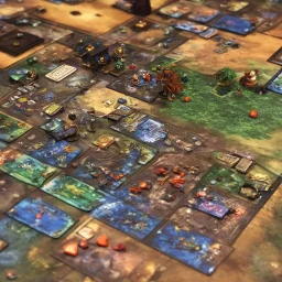 Board game, miniatures and dize, close up