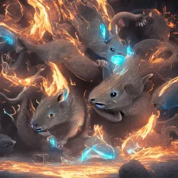 All Black Field mouse, cartoon, dark, high definition, ultra 8 k, volumetric lighting, blue fire,