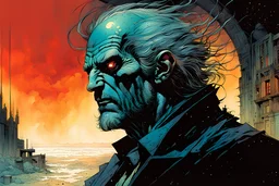 a surreal portrait of the inner workings of a disturbed mind as a nightmarish charnel house of seething pain , in the comic book style of Bill Sienkiewicz, and Jean Giraud Moebius , muted natural color, sharp focus, ethereal , dark and foreboding