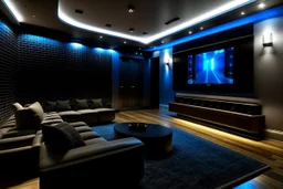 a dedicated home cinema room with LED ambient lighting in the walls