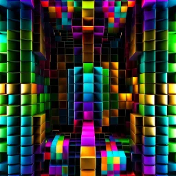 a mandelbox 3d fractal made of metallic random color cubes a pertty artistc background