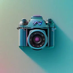 Tiny cute isometric metallic retro dslr camera, soft smooth lighting, with soft colors, 100mm lens, 3d octane render, cinema4d, trending on polycount, modular constructivism, blue background, physically based rendering, centered.