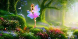 bright fairy, beautiful portrait, flowery landscape