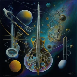 multiverse-like complex surgical instruments mixed with galaxy-like musical instruments,,Abstract painting formed by a mix of human flesh-like surgical instruments and universe-like musical instruments,neuralink,minimalism,Painting By Adrian Ghenie, Rene Magritte, Salvador Dali, Lucian Freud