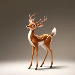 full body of adult white tail deer, proud, heroic, chest out, tail upward, on flat background, In the style of 'My Little Pony' and 'Bambi', fantastic lighting