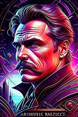 Best quality, masterpiece, ultra high definition,Futuristic, cyberpunk, Friedrich Nietzsche,Comic style