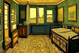 van gogh room in arles linoleum print