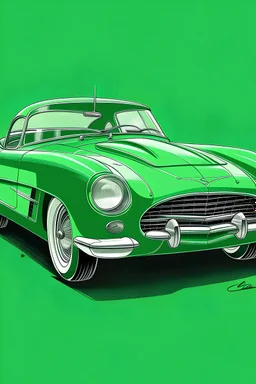 dessine une voiture verte des années 1950 sportive