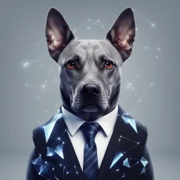 make one realistic business dog that is made of shapes and has a suit on looks a little like crystals lowest 2048 x 1152 pixels and highest 6 MB need to be a alpha