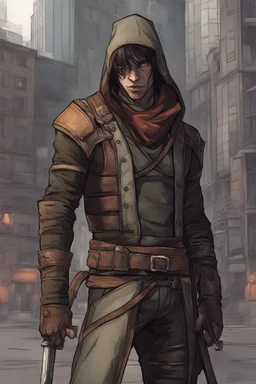 Male human rogue in a city