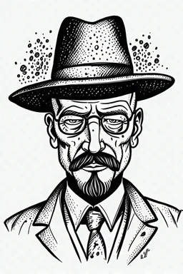 Heisenberg - cartoon face with hat - ink sketch