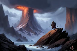 a rock crashes into a mountain, breaking in two. a matte painting by Christophe Vacher, Artstation contest winner, fantasy art, matte painting, concept art, artstation, sharp focus and detailed. fantasy, cinematic lighting